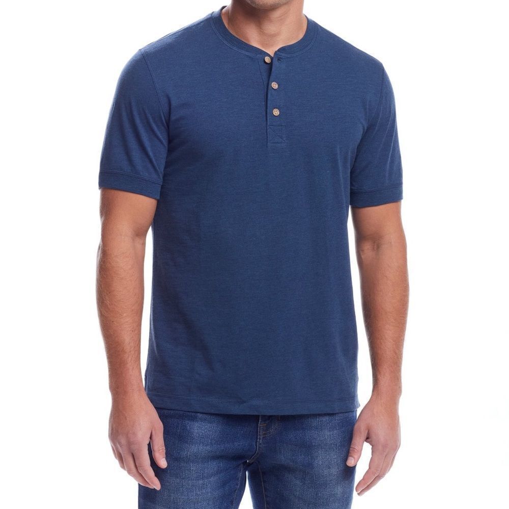 Weatherproof‎ Short Sleeve Melange Henley In Sargasso Sea color sz L nwt in pkg
